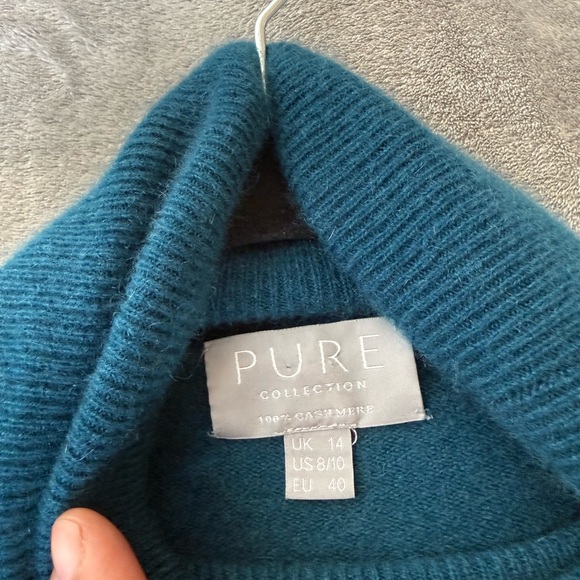 PURE Ccllection 100% Cashmere Teal Turtleneck Sweater Size 8/10 M Cozy Luxury - Picture 11 of 11